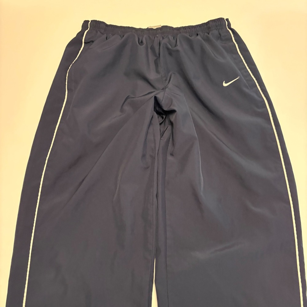 Nike Track Pants Mens Large Navy Blue White Piping Mesh Lined Windbreaker 0377